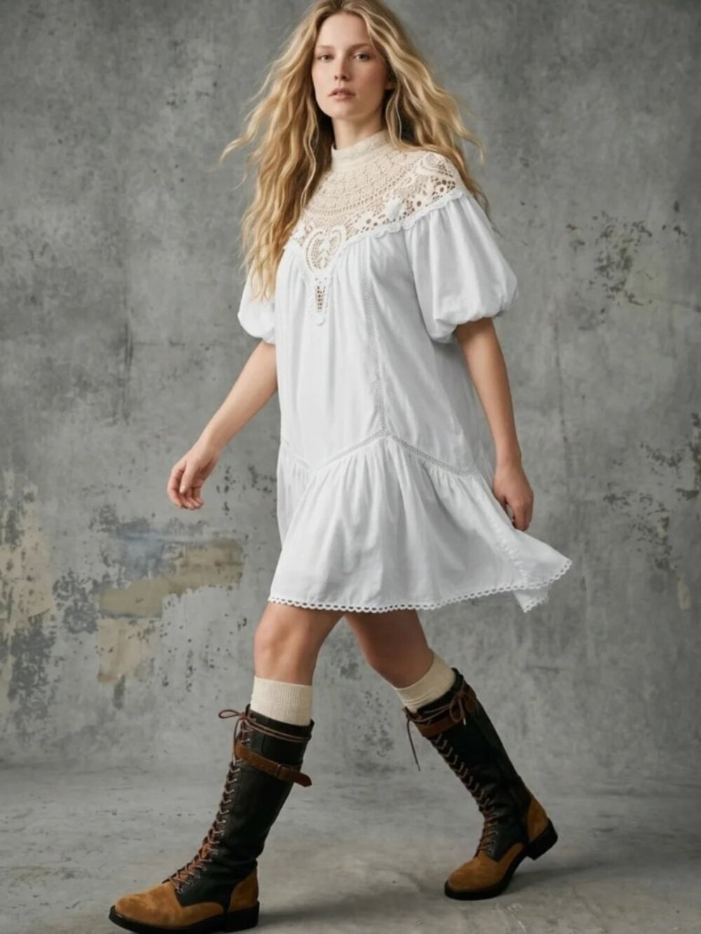 New Anthropologie High Neck Lace White Tunic Mini Dress XS NWOT